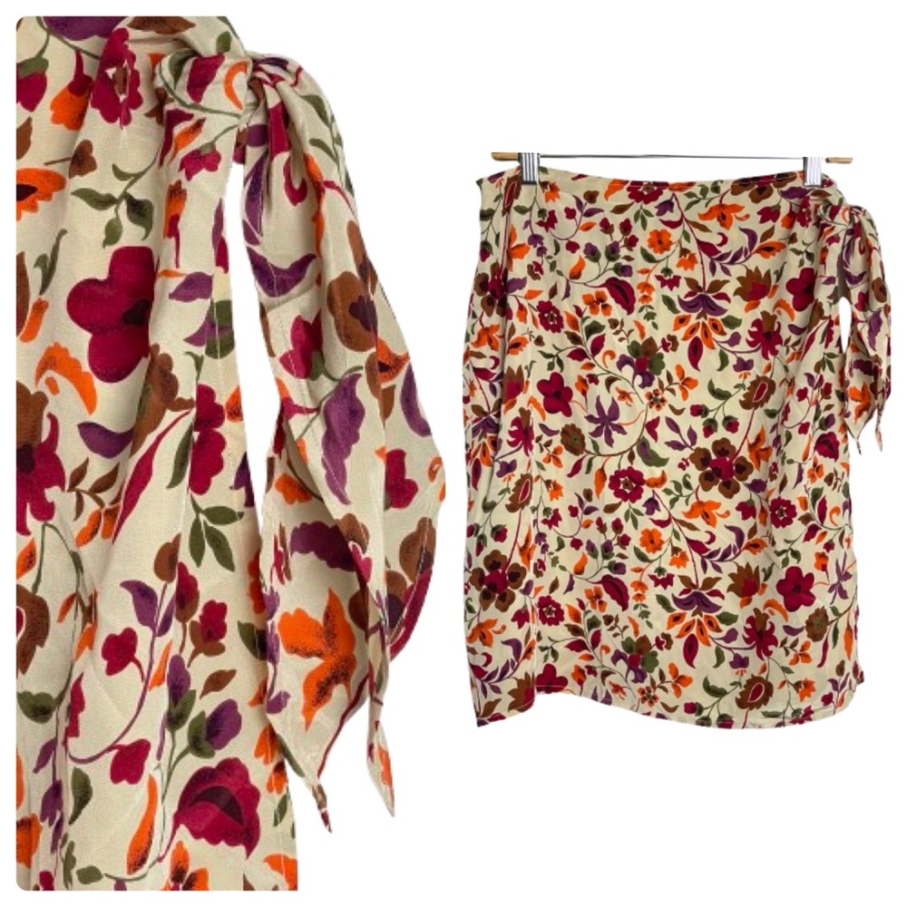 Coldwater Creek SILK Faux Wrap Sarong Skirt | Floral Print | Above the Knee | 14